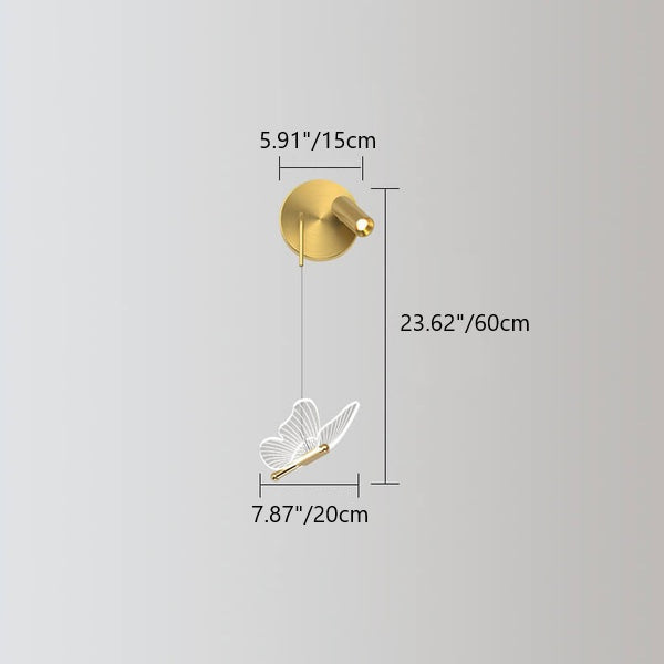 Aplique de pared LED con diseño contemporáneo y creativo de foco mariposa en hierro y acrílico para sala de estar 