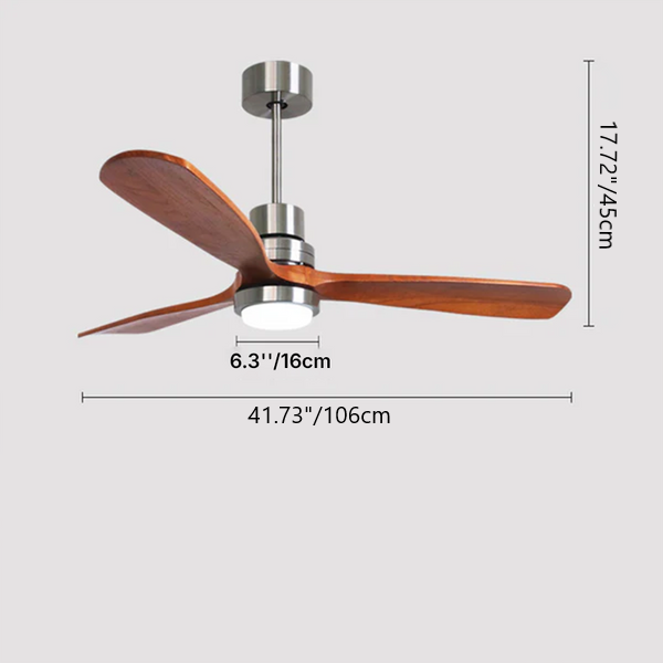 Zeitgenössischer Retro-Rundglasschirm-Deckenventilator mit LED-Downrod, Eisen- und Paulownia-Holzflügeln für das Schlafzimmer 