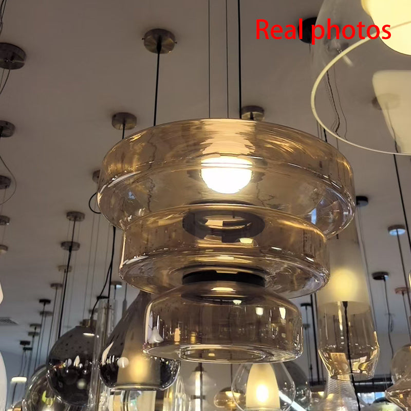 Contemporary Nordic Round Transparent Iron Glass LED Pendant Light For Bedroom