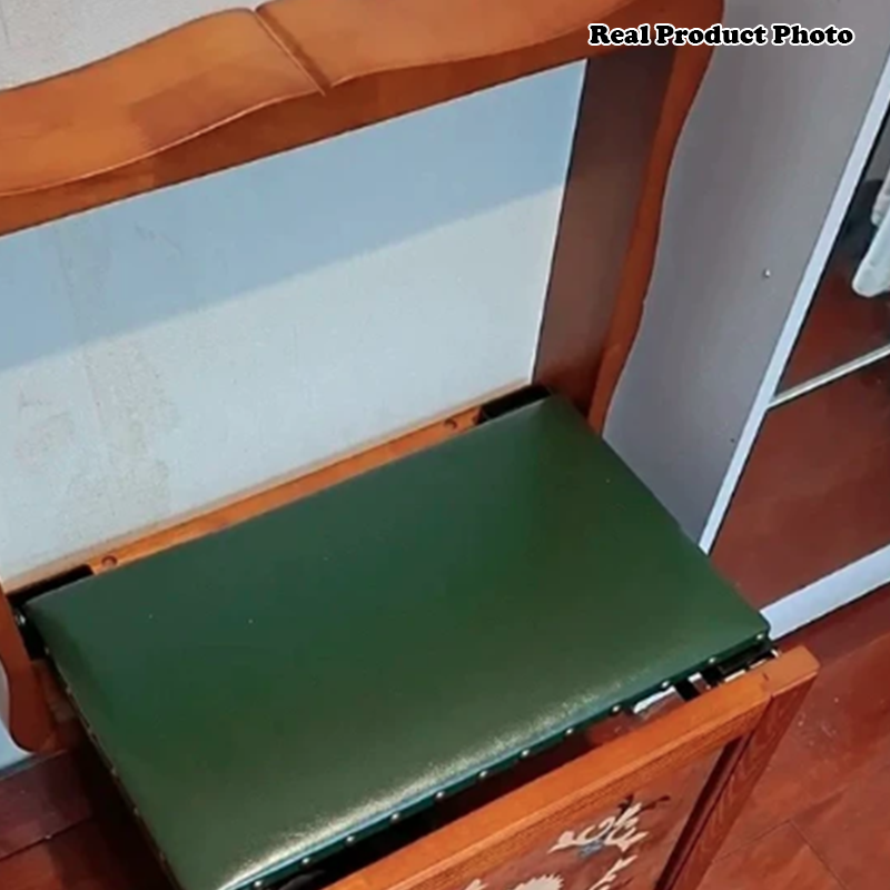Traditioneller Vintage rechteckiger Hocker aus massivem Holz mit synthetischem Leder und Schwamm, faltbar für Flure 
