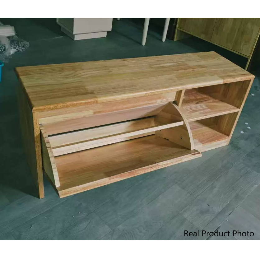 Rangement à chaussures rectangulaire en bois massif scandinave contemporain avec tissu et fer à 2 niveaux pour salon 