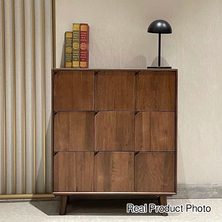Traditional Vintage Rectangular Walnut Wood Paulownia Wood Detachable Storage Cabinet 9-Drawer For Living Room