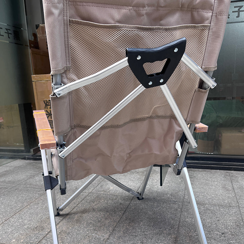 Chaise de camping pliable avec dossier réglable à 5 niveaux, en tissu Oxford industriel contemporain, alliage d’aluminium, acier au carbone et bois massif, pour extérieur et patio 