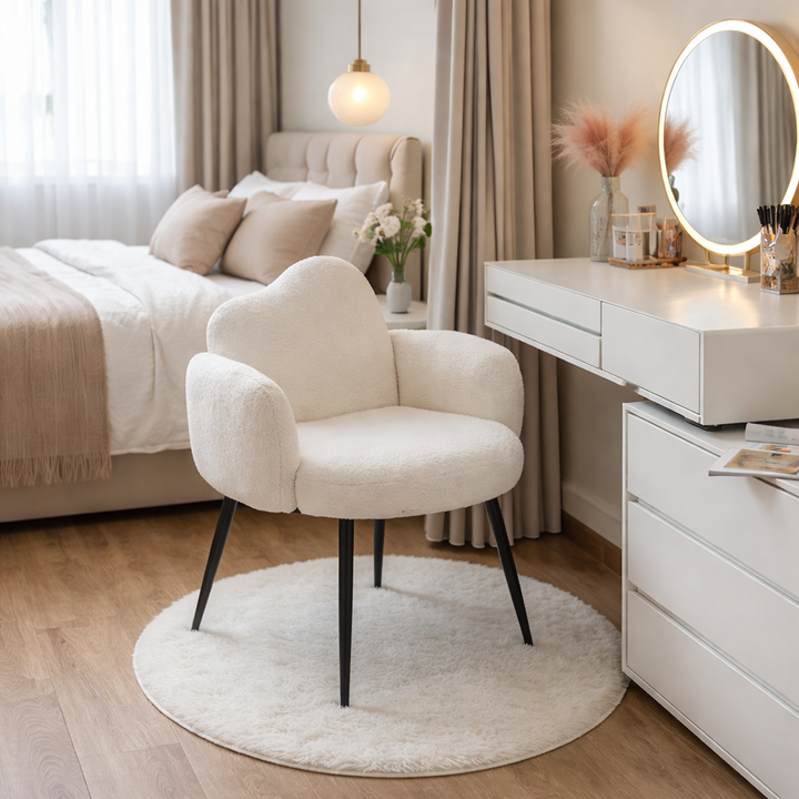 Modern Minimalist Hug-Style Sherpa Fabric Plywood Iron Vanity Stool With Armrest Backrest For Bedroom