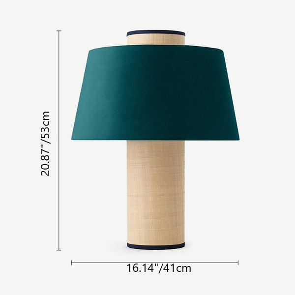 Modern Minimalist Fabric Iron Drum Column Dark Green 1-Light Table Lamp for Living Room