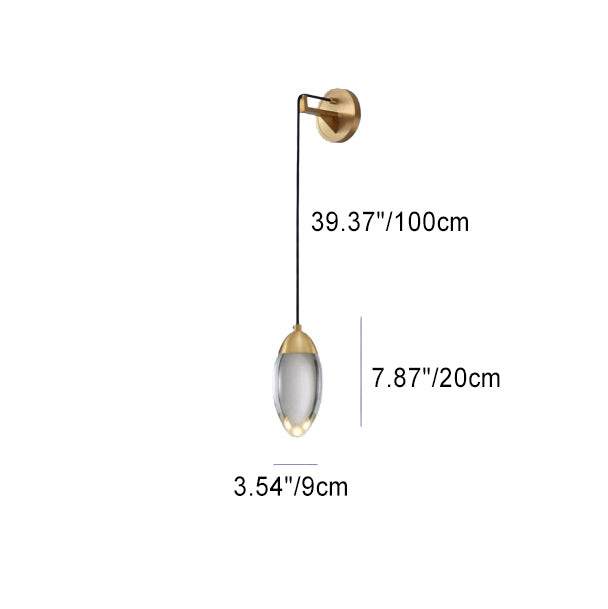 Applique murale LED au design minimaliste et luxueux avec cristal ovale en forme de goutte d'eau 