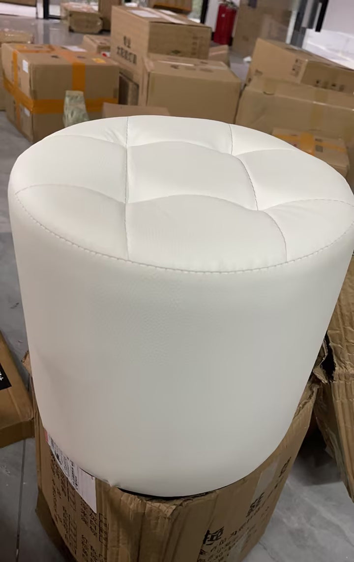 Modern Minimalist Cat Scratch Leather Solid Wood Round Stool For Living Room