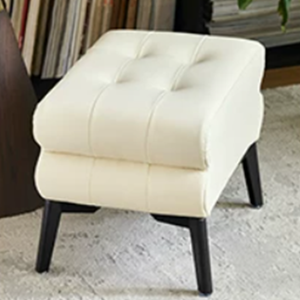 Modern Luxury Pet-Friendly Scratch-Resistant Leather &amp; Pine Wood Rounded Square Low Stool For Living Room