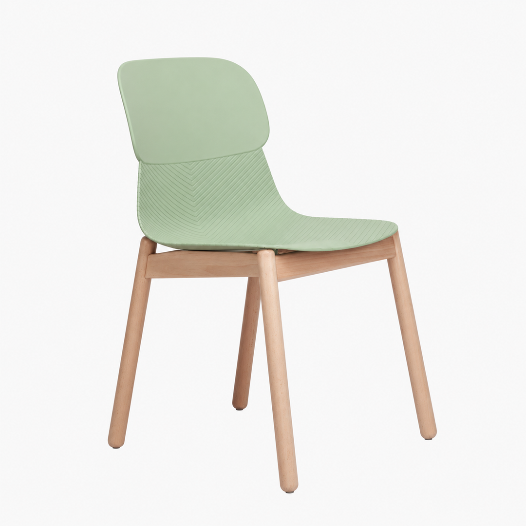 Modern Minimalist PP Dining Chair With Ergonomic Curved Back &amp; Solid Beech Wood Legs - Textured Side Chair For Dining Room, Kitchen &amp; Home Office