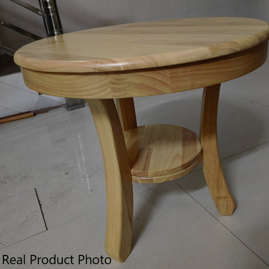 Traditional Vintage Rubberwood Round Curved Side Table 2-Tier For Living Room