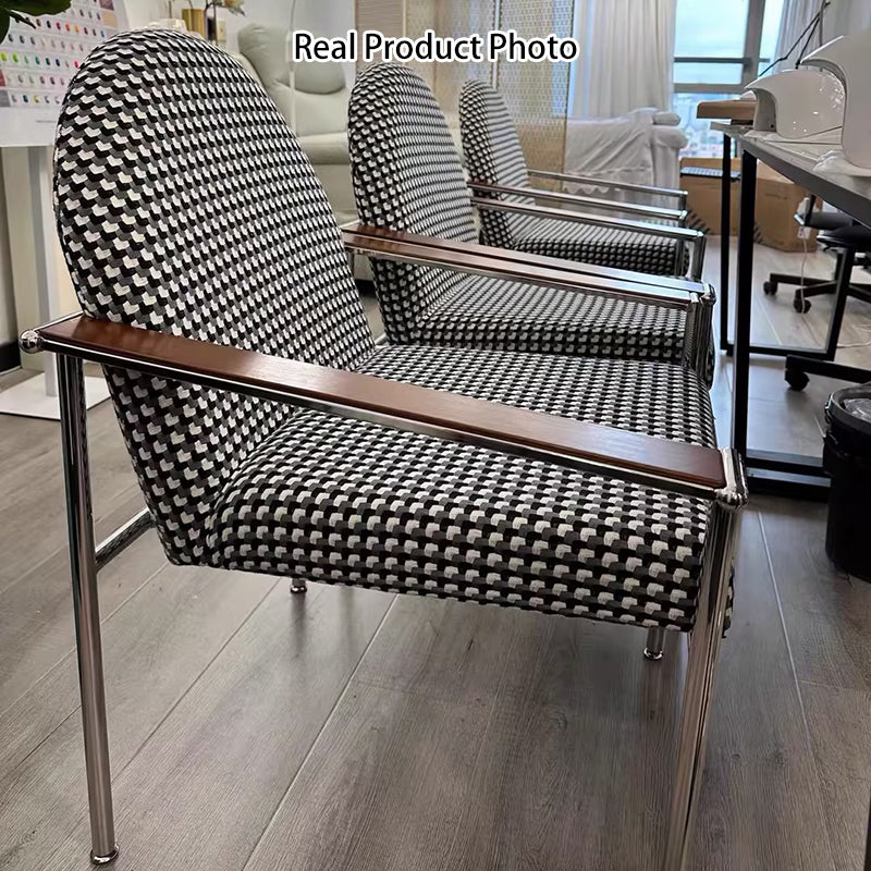 Moderner minimalistischer Esszimmerstuhl mit rechteckigem Sitzkissen, Gestell aus Eisen, Massivholz &amp; Sperrholz, Hanfstoff- und Schwammpolsterung, mit Rückenlehne und Armlehnen, für das Esszimmer 