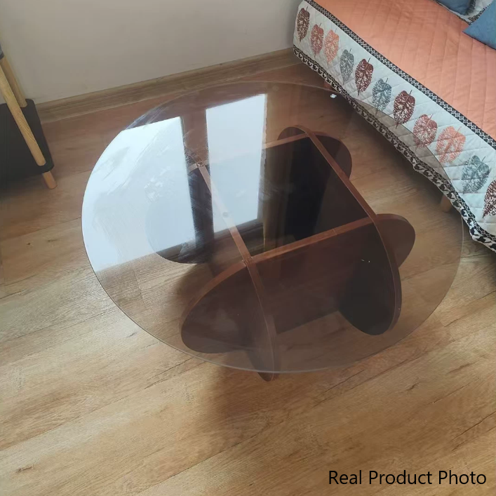 Modern Luxury Round Oval Cross Base Glass MDF Coffee Table For Living Room