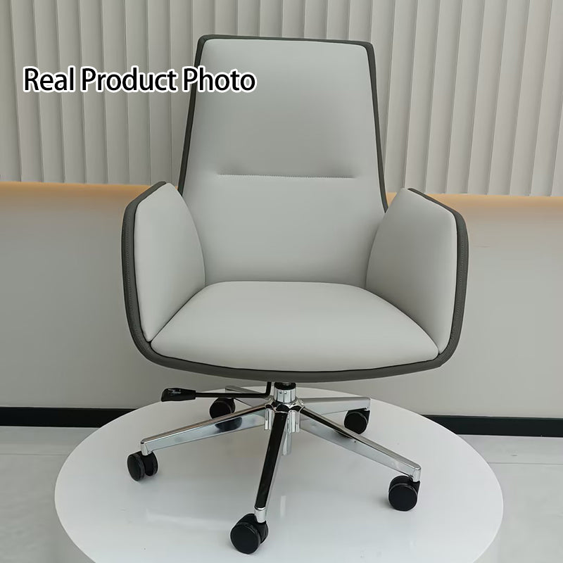 Silla de oficina moderna minimalista ergonómica de cuero, contrachapado y metal, silla de escritorio giratoria ajustable con ruedas - silla de trabajo cómoda de respaldo medio para oficina en casa 