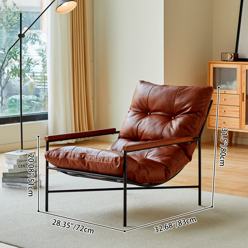Modern Mid-Century Rectangular PU Leather Carbon Steel Rubberwood Solid Wood PP Cotton Recliner Backrest For Living Room
