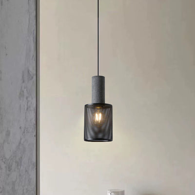 Contemporary Industrial Cylinder Metal Cement 1-Light Pendant Light For Living Room
