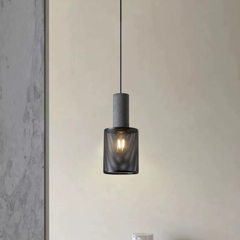 Contemporary Industrial Cylinder Metal Cement 1-Light Pendant Light For Living Room