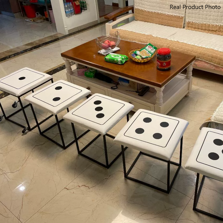 Cube magique de dés créatifs contemporains en cuir synthétique 5-en-1 tabouret combiné empilable à roulettes pour salon 