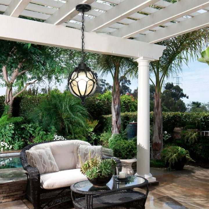 Traditional European Waterproof Aluminum Iron Glass Ball 1-Light Pendant Light For Outdoor Patio