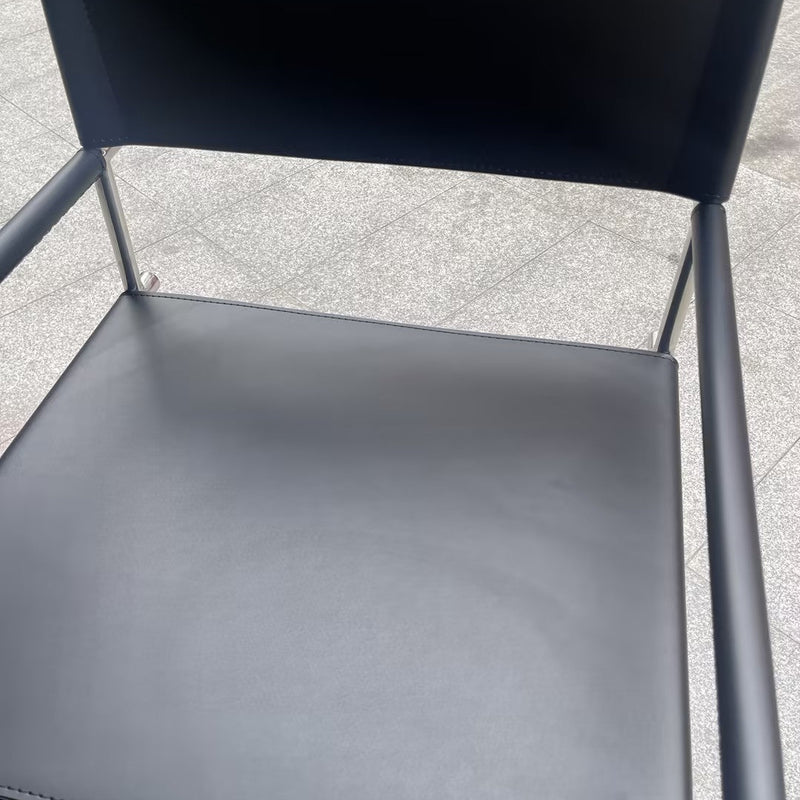 Modern Minimalist Square Cross Faux Saddle Leather Stainless Steel Dining Chair Backrest Armrest For Dining Room