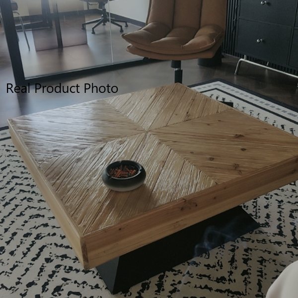 Traditional Chinese Fir Wood HDF Square Tapered Coffee Table Single Tier For Living Room