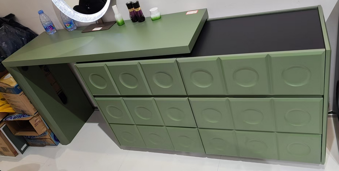 6-Drawer Green Makeup Vanity - Nordic Style Practical Storage Design With Premium MDF And Solid Wood Particle Board For Bedroom
