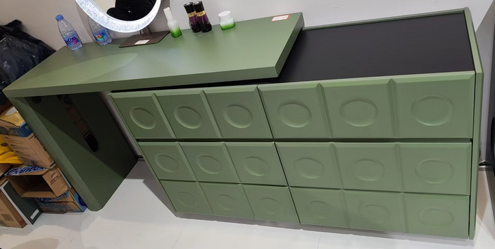 6-Drawer Green Makeup Vanity - Nordic Style Practical Storage Design With Premium MDF And Solid Wood Particle Board For Bedroom
