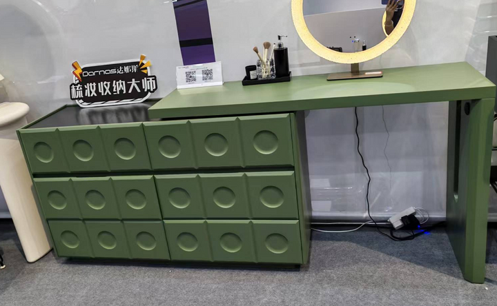 6-Drawer Green Makeup Vanity - Nordic Style Practical Storage Design With Premium MDF And Solid Wood Particle Board For Bedroom