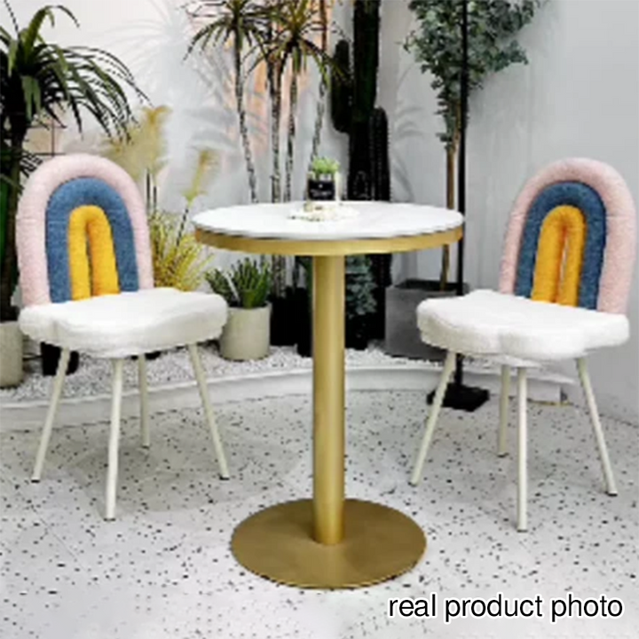 Tabouret de vanité en fer sans accoudoirs avec dossier en laine d&