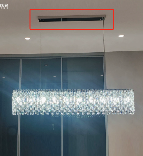 Lustre LED rectangulaire en acier inoxydable avec cristaux de luxe contemporain pour salle à manger 