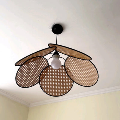 Traditionelle japanische Rattan-Pendelleuchte in Blumenform mit 1 Licht für Wohnzimmer 