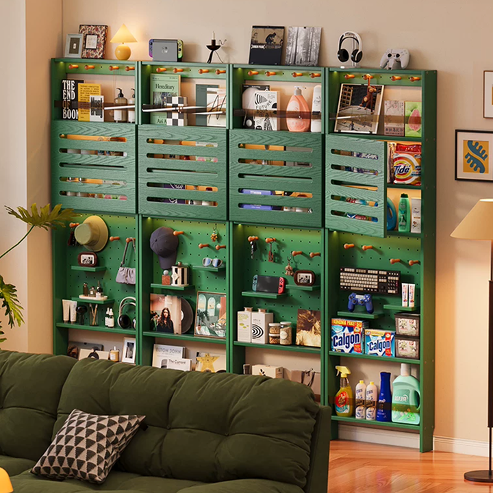 Modern Minimalist Solid Rubberwood Rectangular Bookshelf With Hooks Multi Tier Shelves Storage Cabinet For Living Room