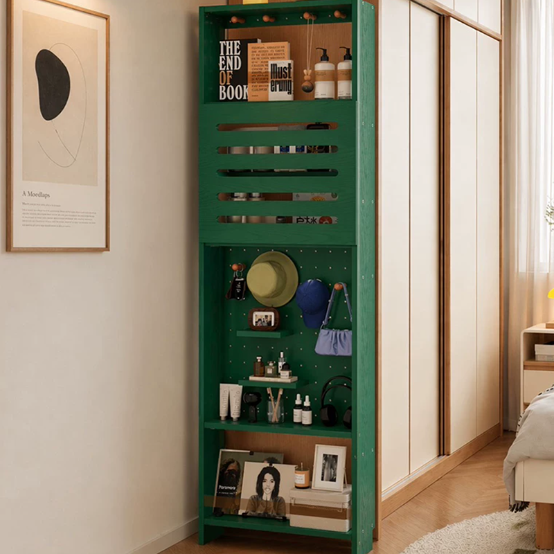 Modern Minimalist Solid Rubberwood Rectangular Bookshelf With Hooks Multi Tier Shelves Storage Cabinet For Living Room