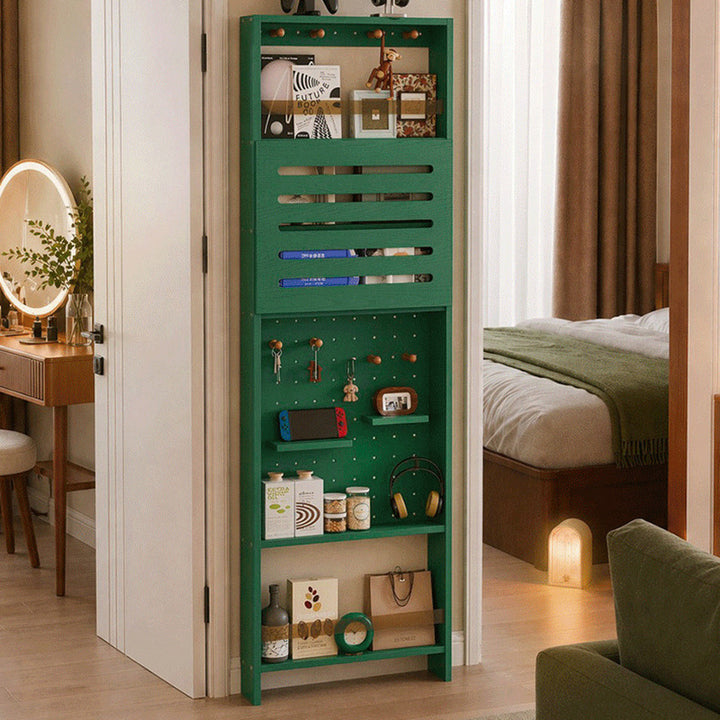 Modern Minimalist Solid Rubberwood Rectangular Bookshelf With Hooks Multi Tier Shelves Storage Cabinet For Living Room