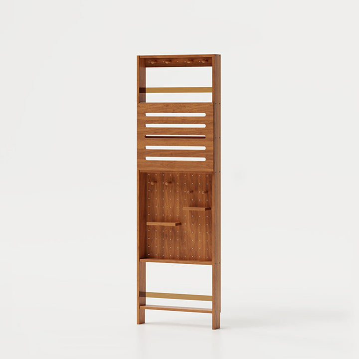 Modern Minimalist Solid Rubberwood Rectangular Bookshelf With Hooks Multi Tier Shelves Storage Cabinet For Living Room
