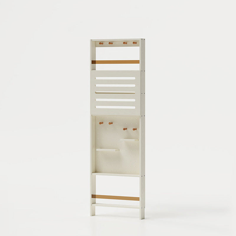 Modern Minimalist Solid Rubberwood Rectangular Bookshelf With Hooks Multi Tier Shelves Storage Cabinet For Living Room
