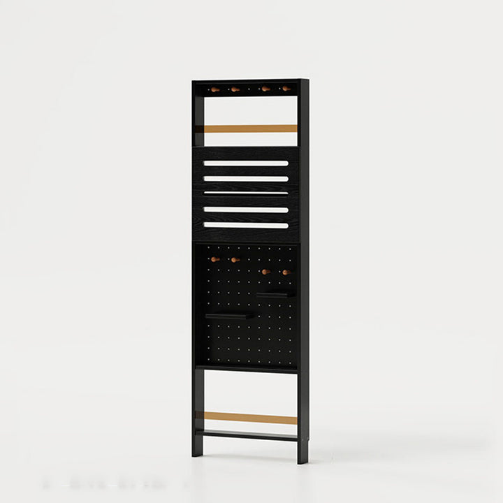 Modern Minimalist Solid Rubberwood Rectangular Bookshelf With Hooks Multi Tier Shelves Storage Cabinet For Living Room