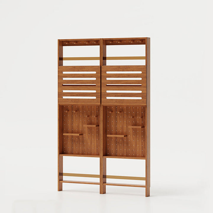 Modern Minimalist Solid Rubberwood Rectangular Bookshelf With Hooks Multi Tier Shelves Storage Cabinet For Living Room