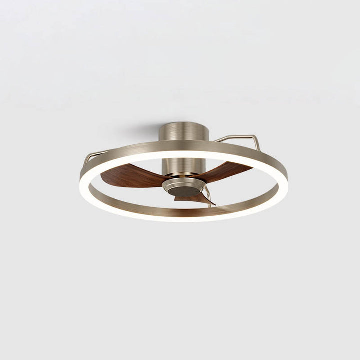 Modern Minimalist Round Aluminum Iron Abs Silicone Led Semi Flush Mount Ceiling Fan Light Quiet Airflow Stepless Dimming