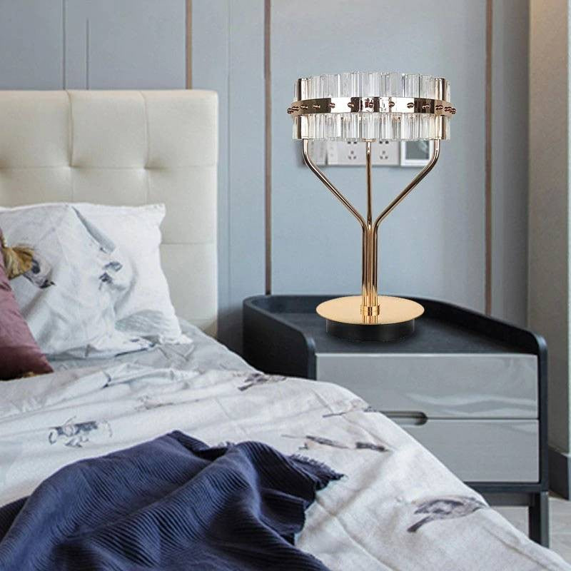 Contemporary Luxury Dazzling Prismatic Crystal Hardware Frame LED Table Lamp For Bedroom