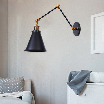Industrial Vintage Iron Cone Swing Arm 1-Light Wall Sconce Lamp
