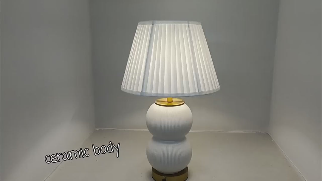 Contemporary Nordic Ceramic Metal Fabric Gourd-Shaped 1-Light Table Lamp For Bedroom &amp; Living Room