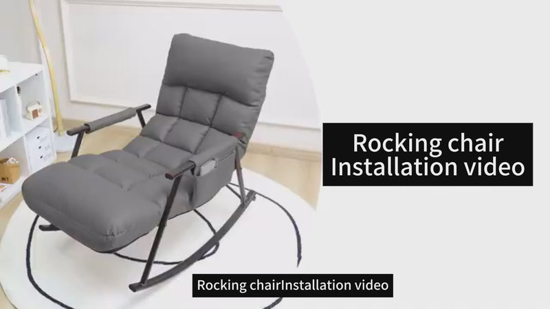 Contemporary Nordic Curved Fabric Upholstered Metal Rocking Chair Backrest Armrest For Living Room