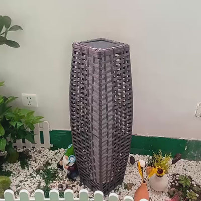 Modern Art Deco Outdoor Solar Column Hollow Projection PE Faux Rattan Hardware LED Standing Floor Lamp For Garden