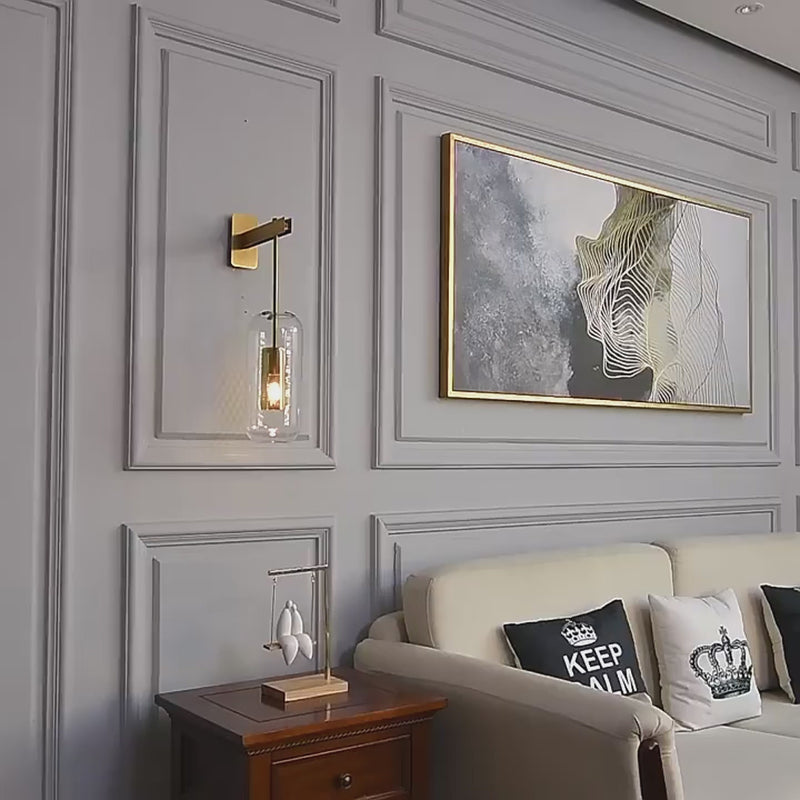Modern Minimalist Strip Cylinder Iron Glass 1-Light Wall Sconce Lamp For Living Room