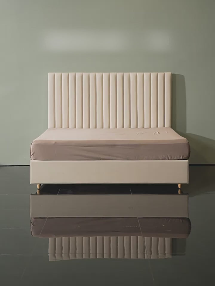 White Vertical Channel Tufted Headboard Bed Frame - French-Style Soft Upholstery &amp; Clean Edge Bed For Your Bedroom