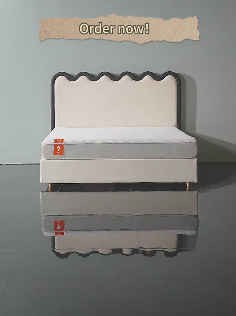 Wavy Paint-Free Solid Wood Bed Frame - Beige Linen French Design For Your Bedroom