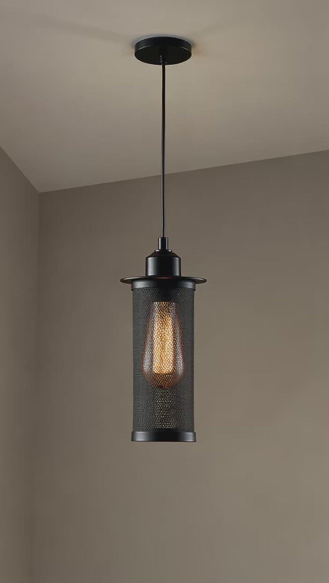 Vintage Wrought Iron Metal Mesh Cylindrical 1-Light Pendant Light