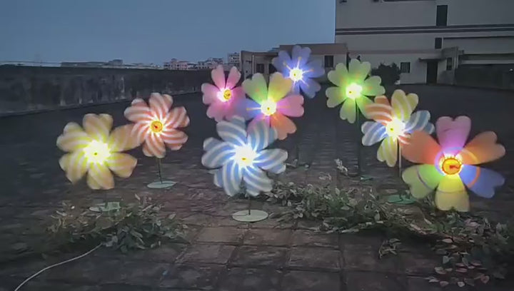 Modern Art Deco Waterproof PC Flower-Shaped Wind Spinner LED Outdoor Landscape Light For Garden