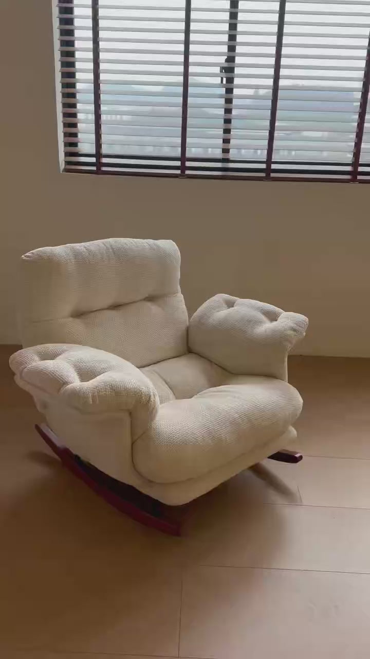Mid-century Linen Accent Rocking Chair - Adjustable Cozy Reclining Lounge Chair For Living Room