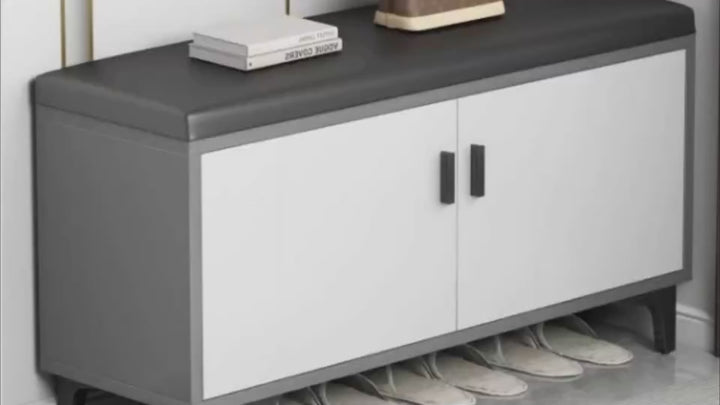 Banco para zapatos moderno minimalista rectangular de MDF con cuero sintético de 3 niveles para la entrada 